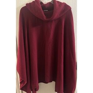 Vintage Shannie Girl Maroon/ Red Poncho Cape Women's OS Cowl Neck Boho Warm
